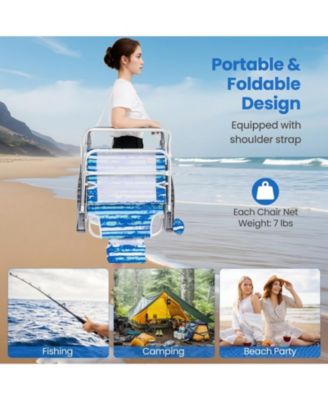 Folding Beach Lounge Chair Set of 2 with Padded Headrest, 5-Position