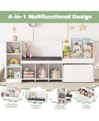Kids Bookcase with Reading Nook Four in One Toy Organizer