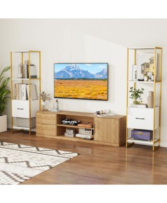 5-Tier Narrow Bookcase with Storage Drawer and Metal Frame