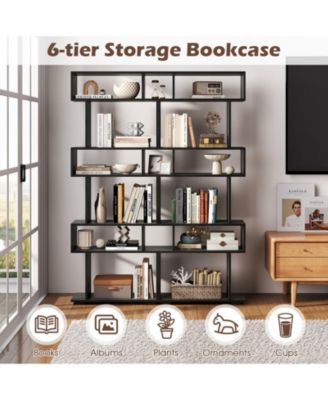 6-Tier Geometric Bookshelf with Anti-Tipping Kits