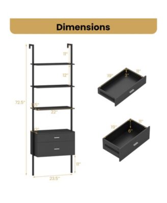 6-Tier Ladder Bookcase with 2 Drawers and Metal Frame