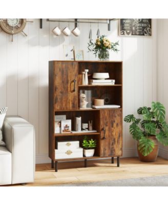 47-Inch Storage Cabinet Bookcase with 2 Doors and Open Shelves