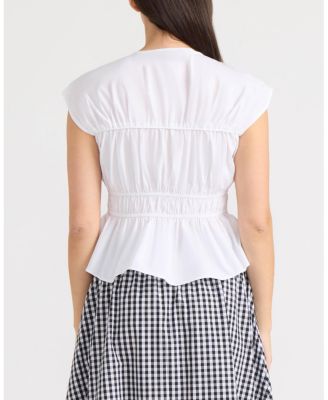 Women's Shirred Sleeveless Top with Front Ties