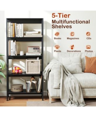 5-Tier Bookshelf with Adjustable and Tiltable Shelves