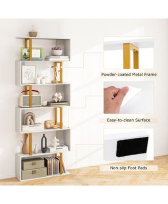 6-Tier Geometric S-Shaped Bookcase with Metal Frame