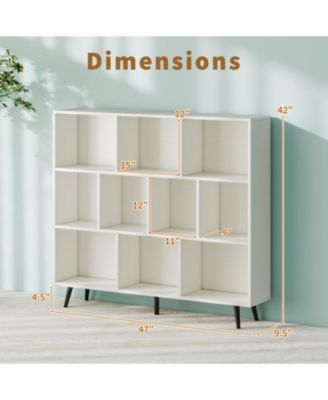 10-Cube Bookcase with 5 Tapered Metal Legs and Anti-Tipping Kits