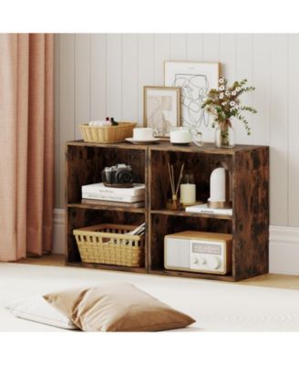 2-Cube Floor Standing Open Bookshelf with Adjustable Shelf