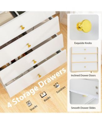 4-Drawer Modern Storage Cabinet with Fluted Glass Door