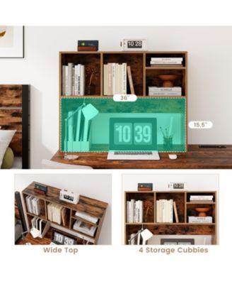 Desktop Bookcase with 4 Cubbies and Open Back Compartment