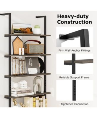 6-Tier Industrial Ladder Shelf Wall Mounted Bookshelf
