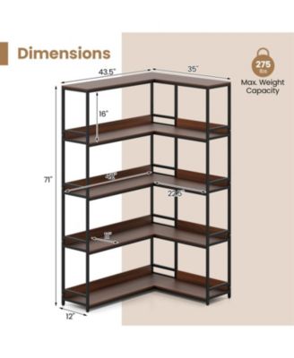 5-Tier L-Shaped Corner Bookshelf with Metal Frame