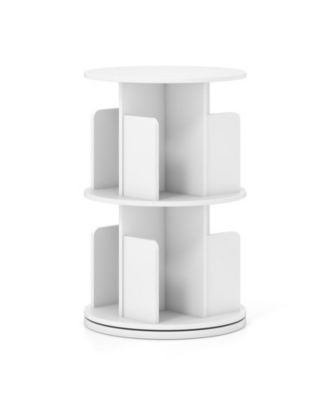 2-Tier Rotating Bookshelf with Dividers and Swivel Base