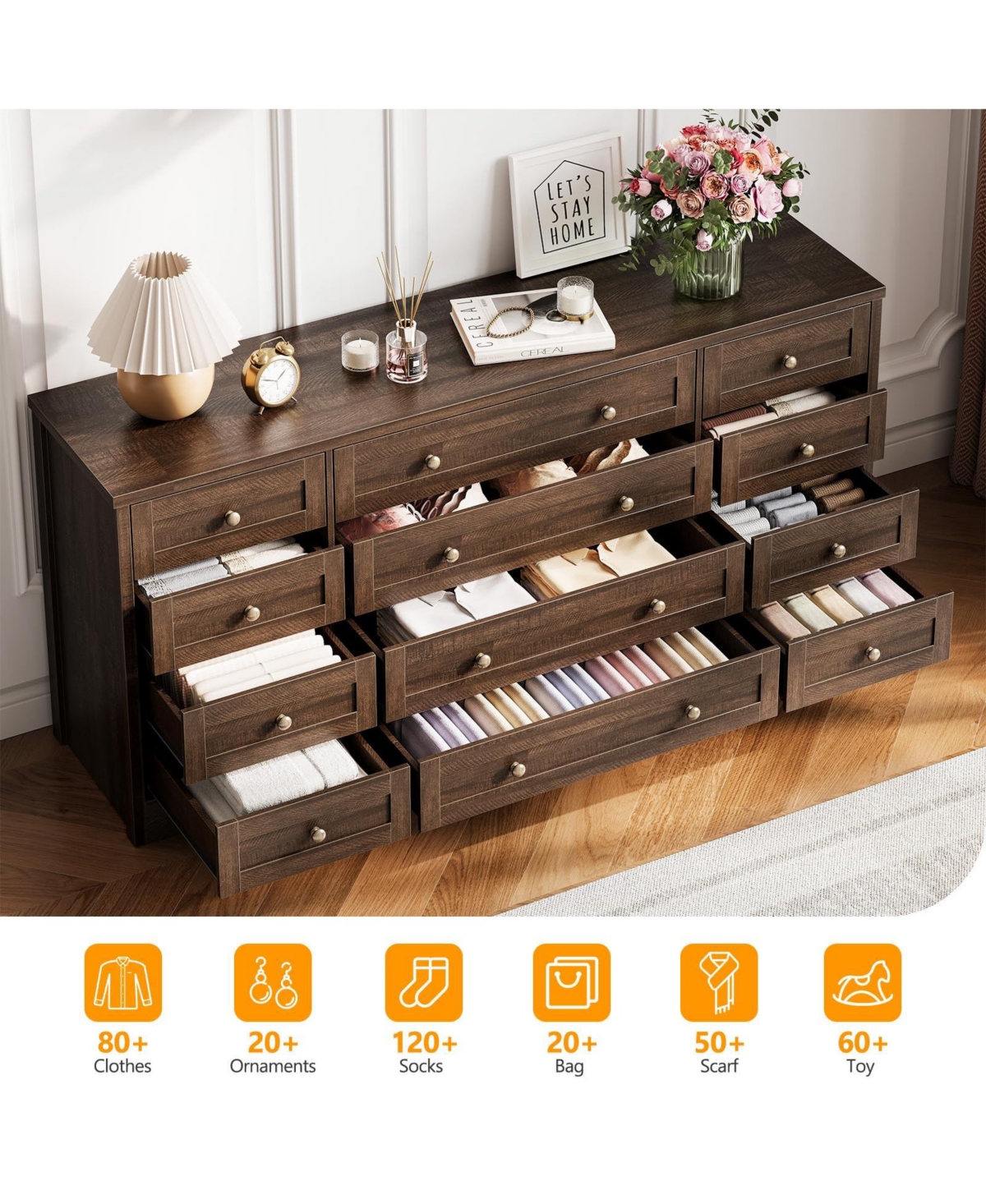 gaomon 12 Drawer Wood Dressers for Bedroom, Wooden Dresser for Living Room, Hallway