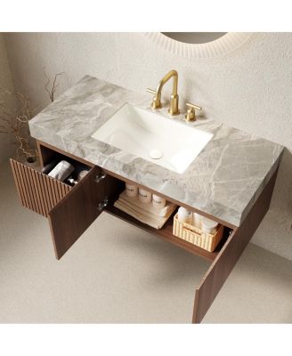 Wall Mounted Bathroom Vanity with Sintered Stone Top, Floating Soft Close Cabinet for Master Bathroom