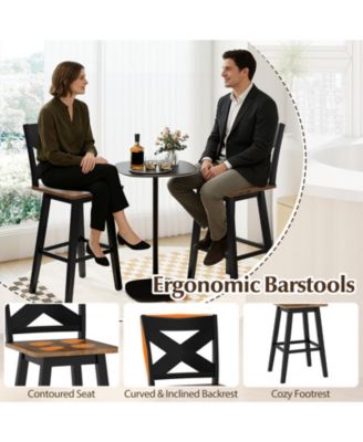 Rubberwood Swivel Bar Stools Set of Two with Backrest