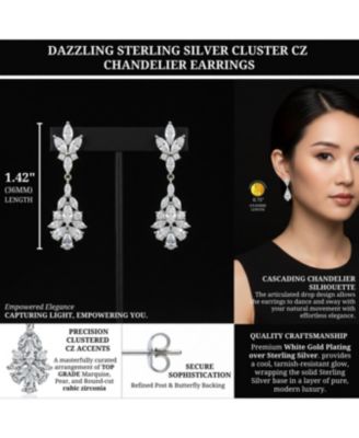Dazzling White Gold Plated Cluster CZ Chandelier Earrings