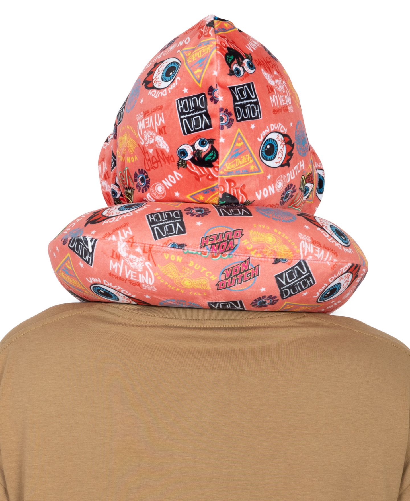 Подушка Von Dutch Jax Hooded Memory Foam 11" Travel Neck Pillow, цвет: Розовый — фото 2