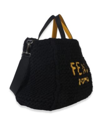 Yellow Black Wool Logo Tote