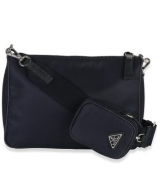 Navy Re-Nylon and Saffiano Leather Trim Shoulder Bag