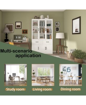 8-Shelf Modern Bookcase with Drawers