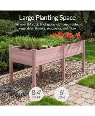  Raised Garden Bed, Elevated Wood Planter Box for Patio w/ Divider Panel