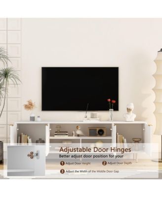 Modern Fluted TV Cabinet for 55+ Inch TV, Media Console Entertainment Center with 4 Storage Cabinets and Metal Handles for Living Room