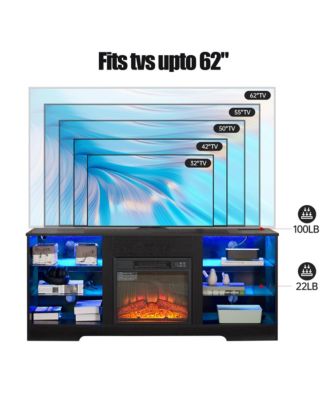 58" Electric Fireplace TV Stand, LED Media Console for 32-62 Inch TVs with USB Charging Port, Modern Entertainment Center for Living Room