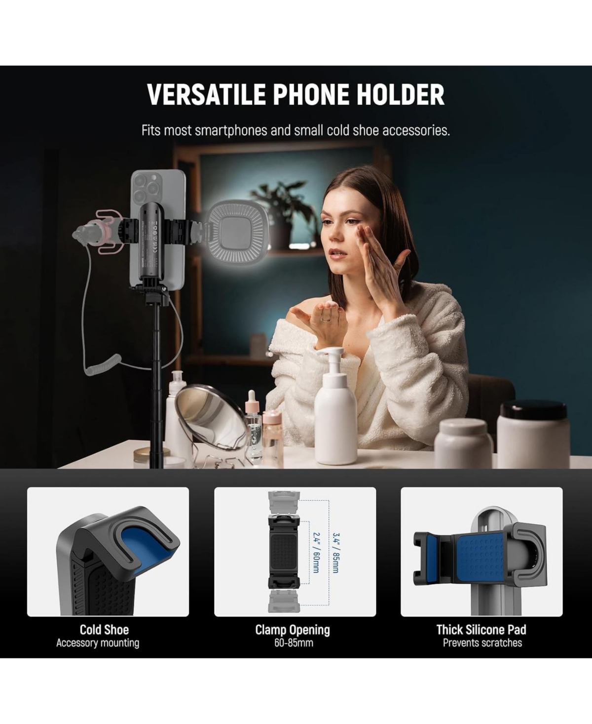 Neewer Selfie Stick with Detachable Bluetooth Remote Shutter, Lightweight Foldable Travel Tripod for iPhone, 360° Phone Holder Cold Shoe for YouT