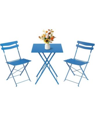 3-Piece Foldable Metal Bistro Set with Square Table, Compact for Small Spaces