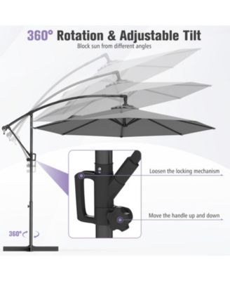 10 ft Offset Hanging Patio Umbrella with Infinite Tilt 360-Degree Rotation and Base