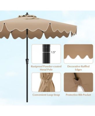 9 ft Patio Umbrella with Push-Button Tilt Crank Handle and Ruffled Edge Design