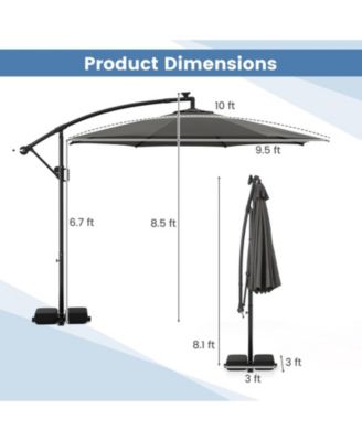 10 ft Solar Offset Umbrella with 96 LED Lights 9 Modes Weighted Base and 360 Rotation