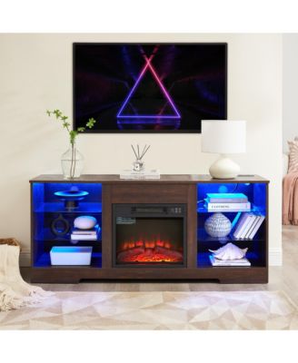 LED Fireplace TV Stand 58 Inch, Media Entertainment Center Compatible with 32-62" TVs, Living Room Console with USB Charging Outlet