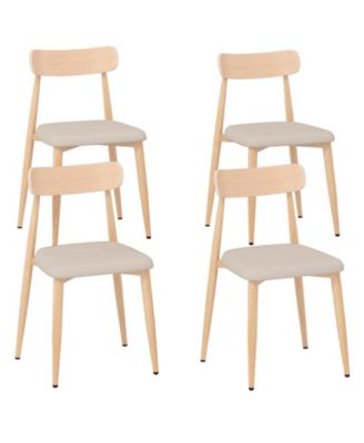 Modern Upholstered Dining Chairs Set of 4 Linen Fabric Mid-Century Modern Accent Armless Chair w/ Wood-Like Metal Legs
