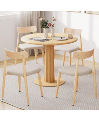 Modern Upholstered Dining Chairs Set of 2 Linen Fabric Mid-Century Modern Accent Armless Chair w/ Wood-Like Metal Legs