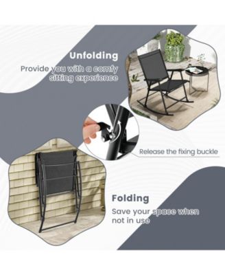 4pcs Patio Folding Rocking Chair Heavy-Duty Metal Frame Rockers Outdoor