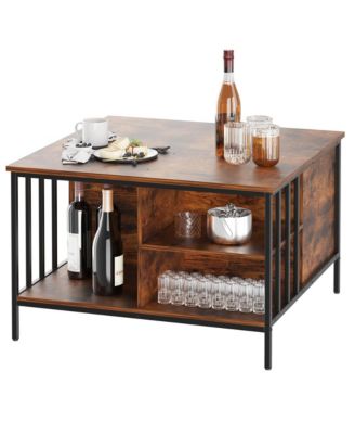Square Lift-Top Coffee Table, Farmhouse Center Table with Hidden Compartment and Storage Shelves for Living Room