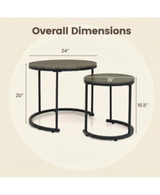 Oak Round Nesting Coffee Tables Set of 2 Stackable