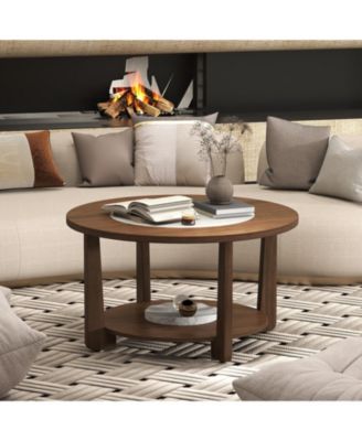 Round Farmhouse Coffee Table 2 Tone Storage Shelf