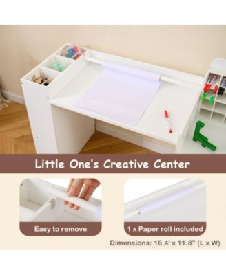Kids Art Table and Chair Set with Paper Roll Holder and Cabinet