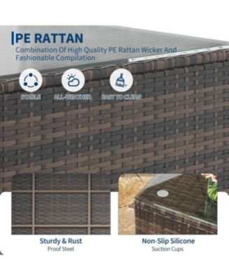 5-Piece All-Weather Wicker Patio Sectional Sofa Set with Ottoman and Glass Table