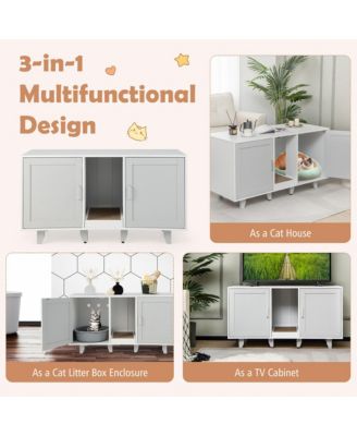 Cat Litter Box Enclosure Hidden Cat Washroom w/ 2 Doors