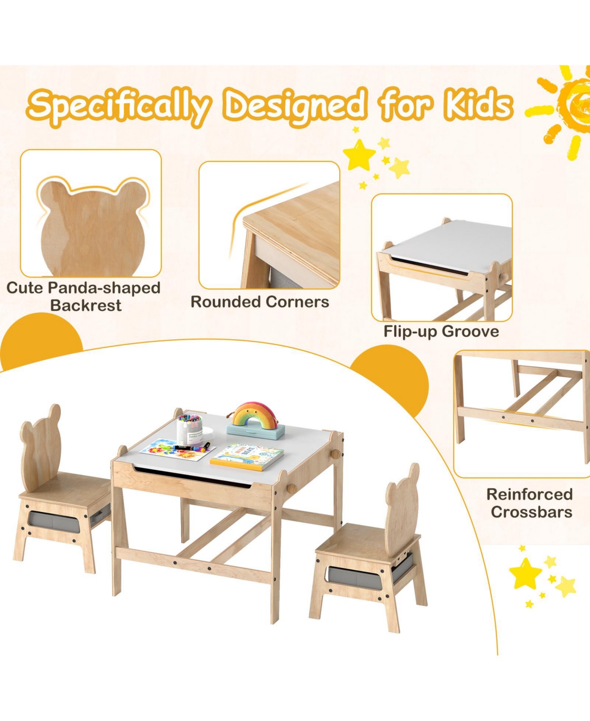Slickblue Children s Table and Chairs Set with Reversible Whiteboard