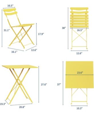 3-Piece Foldable Metal Bistro Set with Square Table, Compact for Small Spaces