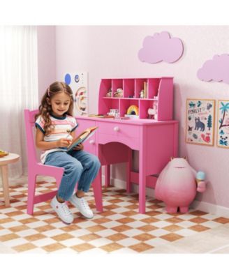 Kids Study Desk and Chair Set with Hutch and Storage Cabinet