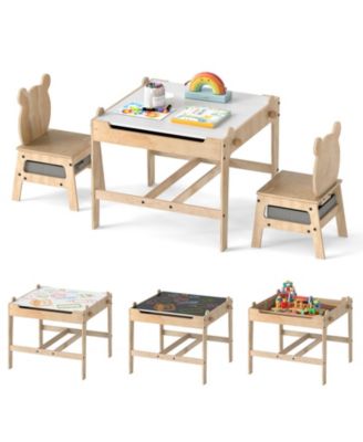 Kids Table and Chairs Set with Reversible Whiteboard Top