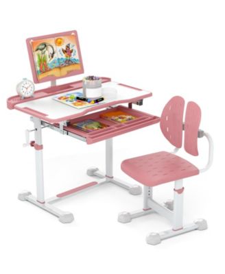 Kids Study Desk and Chair Set with Tilt Desktop and Book Stand