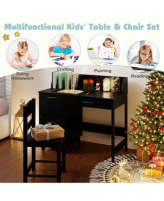 Wooden Kids Study Desk and Chair Student Workstation Set