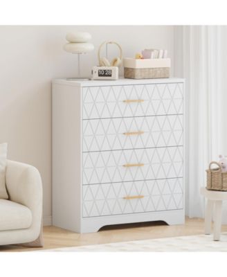 Tall Dressers for Bedroom with 4 Drawers, Wood Chest of Drawers with Gold Handles for Closet, Modern Nightstand for Bedside