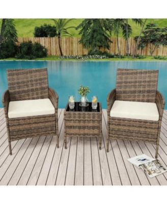 3-Piece Rattan Patio Furniture Set, 2 Chairs and Coffee Table, Gradient